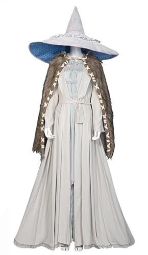 Bauxhie Damen Elden Ring Kostüm Hexe Ranni Cosplay Kleid Robe Hut Anzug für Halloween (Weiß, XS) von Bauxhie