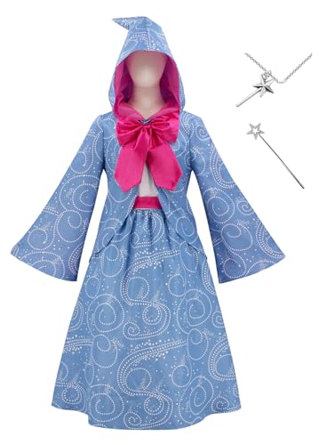 Bauxhie Damen Fairy Godmother Kostüm Fairy Cosplay Kapuzenumhang Kleid Fliege Zauberstab Halloween Outfits (Dunkelblau, L) von Bauxhie