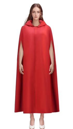Bauxhie Damen Handmaid Tale Kostüm Offred Cosplay Rot Anzug Kapuzenmantel Kleid Haube Handschuhe Halloween Outfits (Nur Mantel, L) von Bauxhie