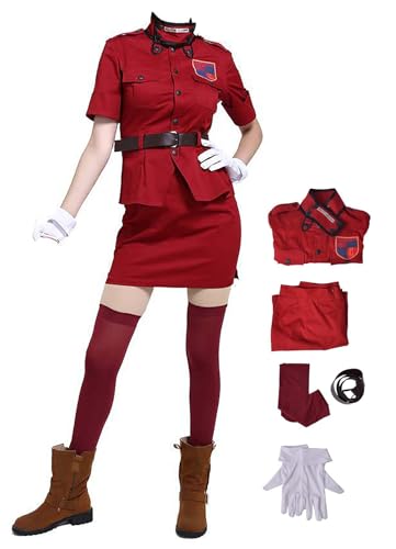 Bauxhie Damen Hellsing Cosplay Seras Victoria Kostüm mit Handschuhen Socken Gürtel rot Uniform Anzug für Halloween (Rot, M) von Bauxhie