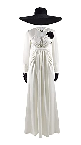 Bauxhie Damen Lady Alcina Dimitrescu Kostüm Vampir Lady Dimitrescu Cosplay Kleid mit Hut Zubehör Halloween Anzug (Weiß, M) von Bauxhie