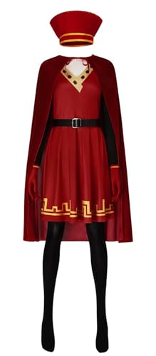 Bauxhie Damen Lord Farquaad Kostüm Rotes Kleid Umhang Hut Handschuhe Strumpfhosen Gürtel Halloween Outfits (Rot, XS) von Bauxhie
