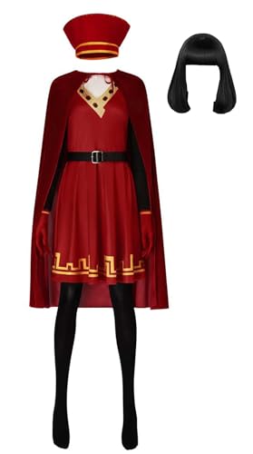 Bauxhie Damen Lord Farquaad Kostüm Rotes Kleid Umhang Hut Handschuhe Strumpfhosen Gürtel Halloween Outfits (Rot + Perücke, XXL) von Bauxhie