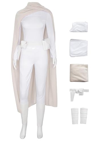 Bauxhie Damen Padme Amidala Kostüm Königin Padme Anzug mit Mantel Gürtel Kampf Uniform für Halloween (Weiß, L) von Bauxhie