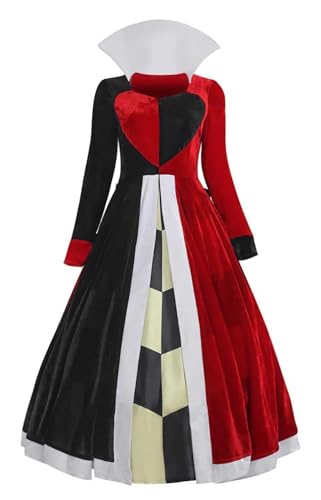 Bauxhie Damen Queen of Hearts Kostüm Red Queen Kleid Krone Ohrringe Perücke Halloween Cosplay Anzug (Rot, XL) von Bauxhie