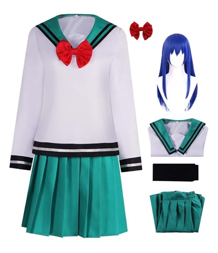 Bauxhie Damen Saiki K Cosplay Teruhashi Kokomi Kostüm Schuluniform Kleid Matrose Anzug für Hallwoeen Party (Grün + Perücke, M) von Bauxhie