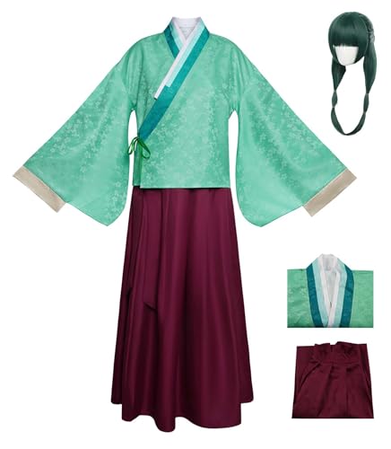 Bauxhie Damen The Apothecary Diaries Cosplay Kostüm Apothekerin Mädchen Maomao Kleid Hanfu Anzug für Halloween (Grün 2 + Perücke, XXL) von Bauxhie