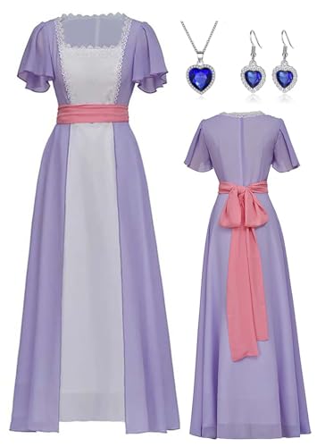 Bauxhie Damen Titanic Rose Kostüm Chiffon Kleid Abendkleid Halloween Cosplay Outfit (Lila, L) von Bauxhie