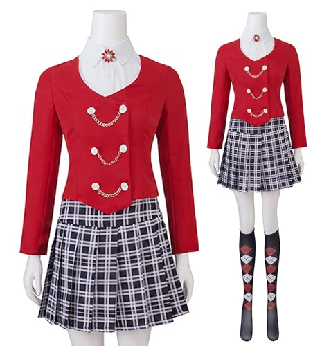 Bauxhie Damen Veronica Sawyer Kostüm Heathers Musical Cosplay Uniform Outfits mit Socken für Halloween (Rot, M) von Bauxhie
