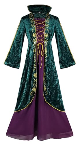 Bauxhie Damen Winifred Sanderson Kostüm Sarah Kleid Mary Sanderson Hexe Halloween Cosplay Outfits (Grün, M) von Bauxhie