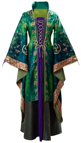 Bauxhie Damen Winifred Sanderson Kostüm Sarah Kleid Mary Sanderson Hexe Halloween Cosplay Outfits (Grün 2, XS) von Bauxhie