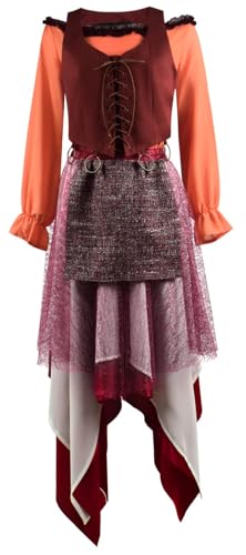 Bauxhie Damen Winifred Sanderson Kostüm Sarah Kleid Mary Sanderson Hexe Halloween Cosplay Outfits (Orange, S) von Bauxhie