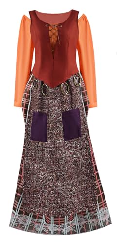 Bauxhie Damen Winifred Sanderson Kostüm Sarah Kleid Mary Sanderson Hexe Halloween Cosplay Outfits (Orange 2, XL) von Bauxhie