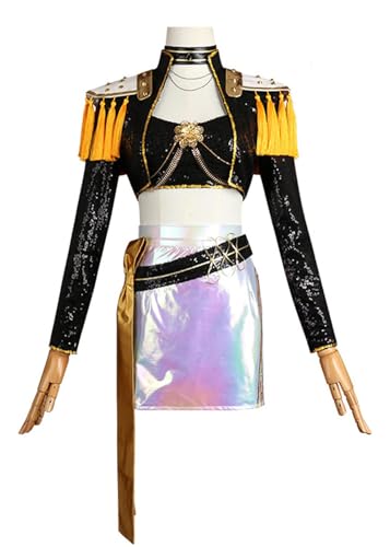 Bauxhie Demon Hunters Cosplay Mira Kostüm Frauen Jacke Tops Rock Gürtel Halskette Full Set für Halloween (Schwarz, L) von Bauxhie