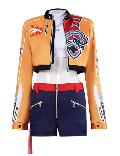 Bauxhie Demon Hunters Halloween Kostüme Rumi Cosplay Jacke Shorts Halskette Full Set für Frauen (Gelb, XL) von Bauxhie