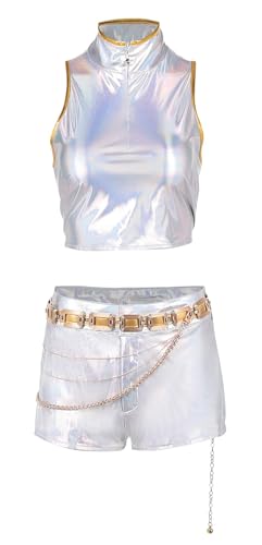 Bauxhie Demon Hunters Kostüm Rumi Cosplay Goldene Outfits Oberteile Shorts Gürtel Uniformanzug für Halloween (Weiß, XL) von Bauxhie