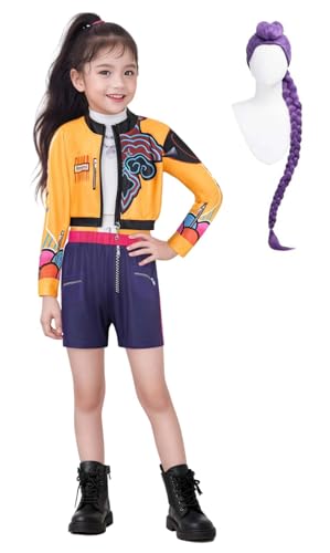 Bauxhie Demon Hunters Kostüm Rumi Cosplay Jacke Shorts Anzug Zoey Outfits Mira Bühnenuniform Anzug für Halloween (Gelb + Perücke, S) von Bauxhie