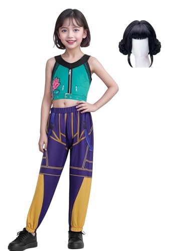 Bauxhie Demon Hunters Kostüm Rumi Cosplay Jacke Shorts Anzug Zoey Outfits Mira Bühnenuniform Anzug für Halloween (Grün + Perücke, L) von Bauxhie