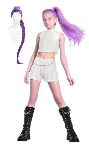 Bauxhie Demon Hunters Kostüm Rumi Cosplay Jacke Shorts Anzug Zoey Outfits Mira Bühnenuniform Anzug für Halloween (Rumi + Perücke, XXL) von Bauxhie