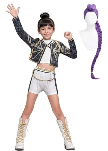 Bauxhie Demon Hunters Kostüm Rumi Cosplay Jacke Shorts Anzug Zoey Outfits Mira Bühnenuniform Anzug für Halloween (Schwarz + Perücke, S) von Bauxhie