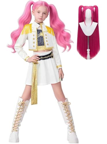 Bauxhie Demon Hunters Kostüm Rumi Cosplay Jacke Shorts Anzug Zoey Outfits Mira Bühnenuniform Anzug für Halloween (Weiß + Perücke, XS) von Bauxhie