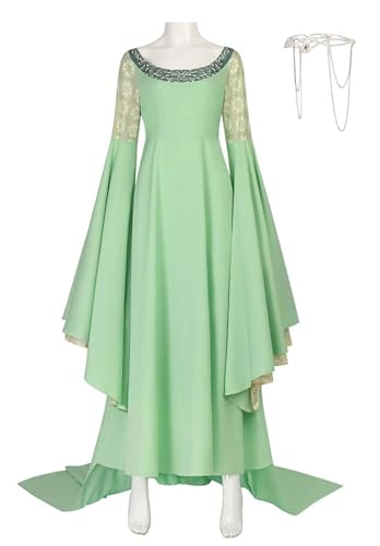 Bauxhie Elf Princess Arwen Kostüm für Damen Arwen Kleid mit Kopfbedeckung Grüner Anzug Halloween Cosplay Outfits (Grün, M) von Bauxhie