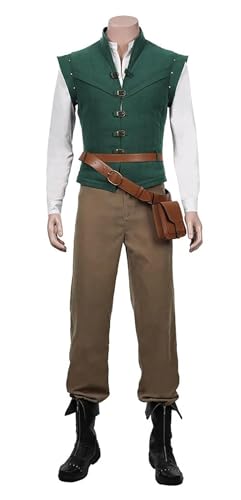 Bauxhie Erwachsene Flynn Rider Kostüm Herren Prinz Weste Hemd Hose Halloween Cosplay Outfits (Grün, XL) von Bauxhie