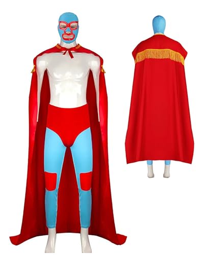 Bauxhie Erwachsene Mexican Wrestler Kostüm Herren Cape Hose mit Maske Rot Outfits für Halloween Party (Rot, XXL) von Bauxhie
