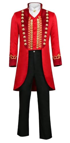 Bauxhie Erwachsene PT Barnum Kostüm Herren Tuxedo Jacke Hemd Weste Hose Leistung Uniform Outfit für Halloween (Rot, M) von Bauxhie
