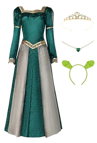 Bauxhie Erwachsene Prinzessin Fiona Cosplay Kostüme Deman lange Ärmel grünes Kleid Kleid mit Zubehör für Halloween (Grün, S) von Bauxhie