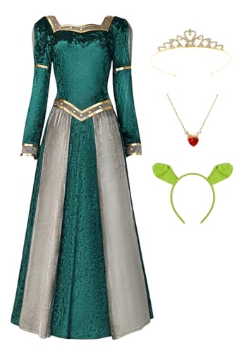 Bauxhie Erwachsene Prinzessin Fiona Cosplay Kostüme Deman lange Ärmel grünes Kleid Kleid mit Zubehör für Halloween (Rot, XXL) von Bauxhie