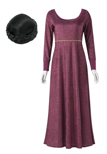 Bauxhie Erwachsene Ugly Step Sister Kostüm Damen Ugly Step Sister Kleid mit Perücke Halloween Cosplay Outfits (Lila + Perücke, 3XL) von Bauxhie