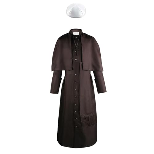 Bauxhie Erwachsener Priest Kostüm Pope Kostüm Mittelalter Klerus Roben für Herren Halloween Cosplay Anzug (Braun, XXL) von Bauxhie