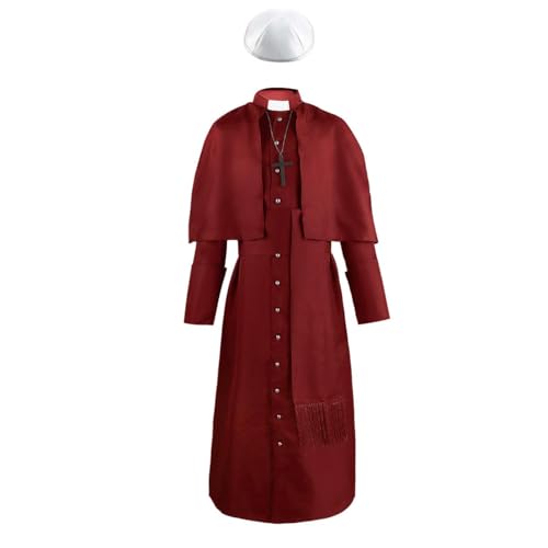 Bauxhie Erwachsener Priest Kostüm Pope Kostüm Mittelalter Klerus Roben für Herren Halloween Cosplay Anzug (Rot, XS) von Bauxhie
