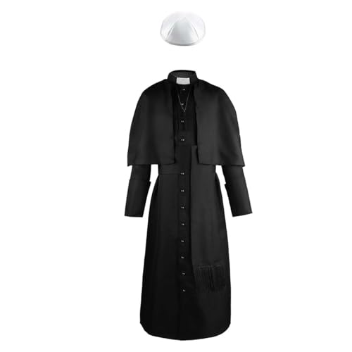 Bauxhie Erwachsener Priest Kostüm Pope Kostüm Mittelalter Klerus Roben für Herren Halloween Cosplay Anzug (Schwarz, XXL) von Bauxhie