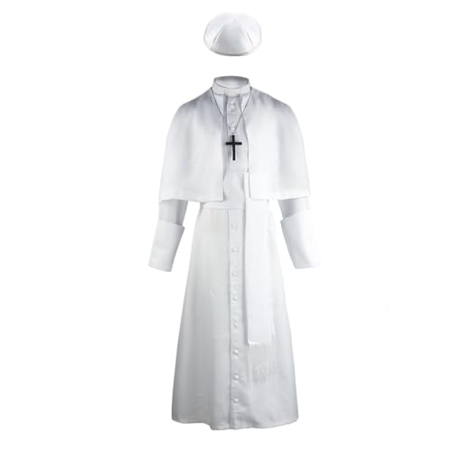 Bauxhie Erwachsener Priest Kostüm Pope Kostüm Mittelalter Klerus Roben für Herren Halloween Cosplay Anzug (Weiß, XXL) von Bauxhie