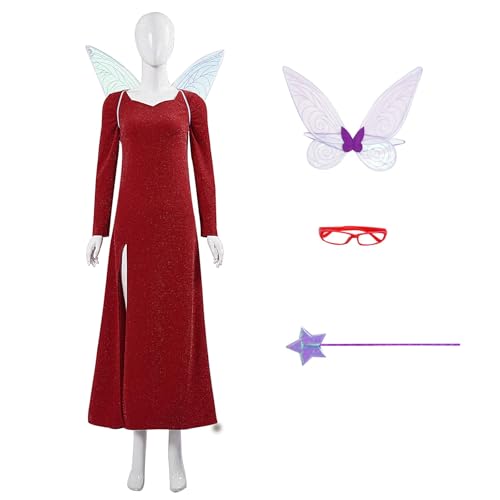 Bauxhie Fairy Godmother Kostüm für Damen Rotes Paillettenkleid mit Zubehör Halloween Cosplay Outfits (Rot, M) von Bauxhie