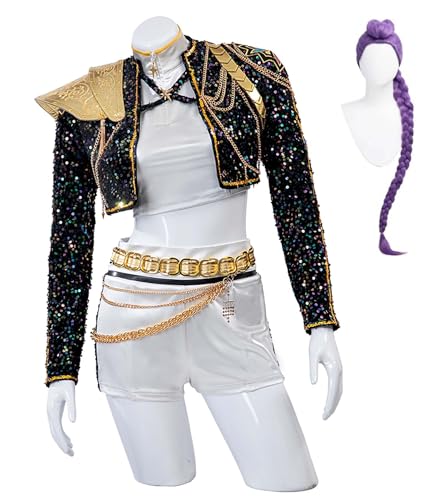 Bauxhie Frauen Demon Hunter Kostüm Rumi Mira Zoey Cosplay Idol Bühne Leistung Anzug für Halloween (Rumi + Perücke, XXL) von Bauxhie
