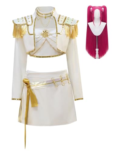 Bauxhie Frauen Mira Kostüm from Demon Hunters Schwarz goldenes Outfit für Erwachsene Halloween Karnevalskostüm (Weiß + Perücke, XXL) von Bauxhie