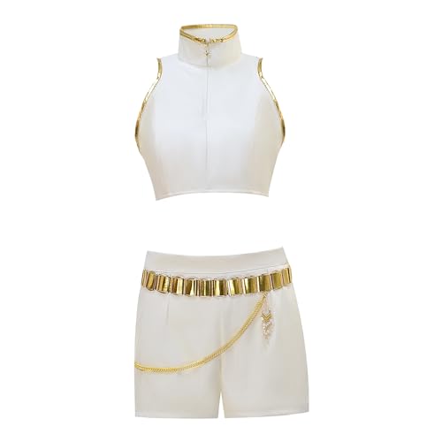 Bauxhie Frauen Rumi Kostüm Goldenes Outfit Erwachsene Demon Hunters Cosplay Halloween Outfits Deluxe Auftrittsanzug (Weiß, 3XL) von Bauxhie