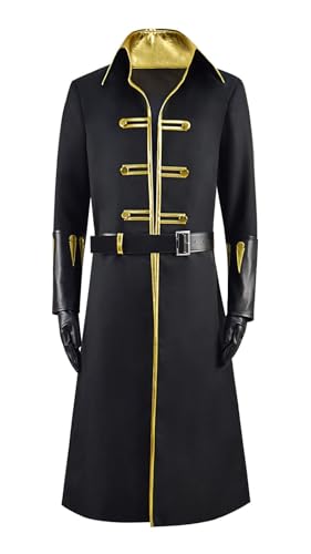 Bauxhie Herren Castlevania Alucard Cosplay Kostüm Jacke mit Handschuhen Gürtel Schwarz Uniform Anzug für Halloween (Schwarz, XL) von Bauxhie