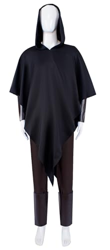 Bauxhie Herren Cat in Boots Cosplay Outfits Death Wolf Kostüm Kapuzenumhang Hose Maske Halloween Komplett Set (Schwarz, XS) von Bauxhie