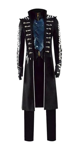 Bauxhie Herren DMC 5 Vergil Cosplay Kostüm Jacke Weste Hose mit Handschuhen Schwarz Uniform Anzug für Halloween (Schwarz, XXL) von Bauxhie