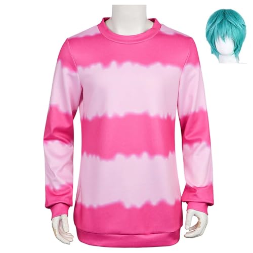 Bauxhie Herren Dämonenjäger Cosplay Sajaboys Kostüm Rosa Gestreifte Kleidung für Halloween (Rosa + Wig, XXL) von Bauxhie