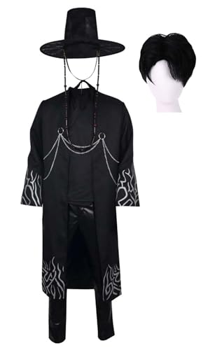 Bauxhie Herren Demon Hunters Saja Boys Kostüm Sajaboy Jinu Cosplay Mantel Shirt Pant Hut Full Set für Halloween (Schwarz + Perücke, M) von Bauxhie