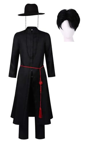 Bauxhie Herren Demon Hunters Saja Boys Kostüm Sajaboy Jinu Cosplay Mantel Shirt Pant Hut Full Set für Halloween (Schwarz 2 + Perücke, M) von Bauxhie