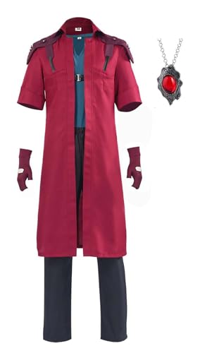 Bauxhie Herren Devil Dante Cosplay Kostüm rote Jacke Shirt Hose Handschuhe Halskette Full Set für Hallwoeen (Rot, XXL) von Bauxhie