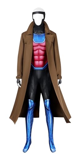 Bauxhie Herren Gambit Kostüm Remy Etienne LeBeau Cosplay Uniform Outfits Jumpsuit Mantel Maske Komplettset (Braun, XXL) von Bauxhie