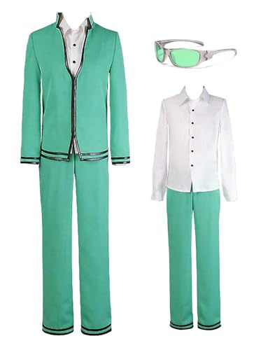 Bauxhie Herren Saiki Kusuo Kostüm Saiki K Cosplay Schuluniform Anzug mit Brille Hallwoeen Outfits (Grün, S) von Bauxhie