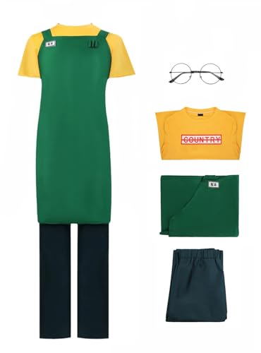 Bauxhie Herren Sakamoto Days Copslay Outfits Taro Sakamoto Kostüm Schürze Hemd Hose Brille Halloween Anzug (Grün, S) von Bauxhie